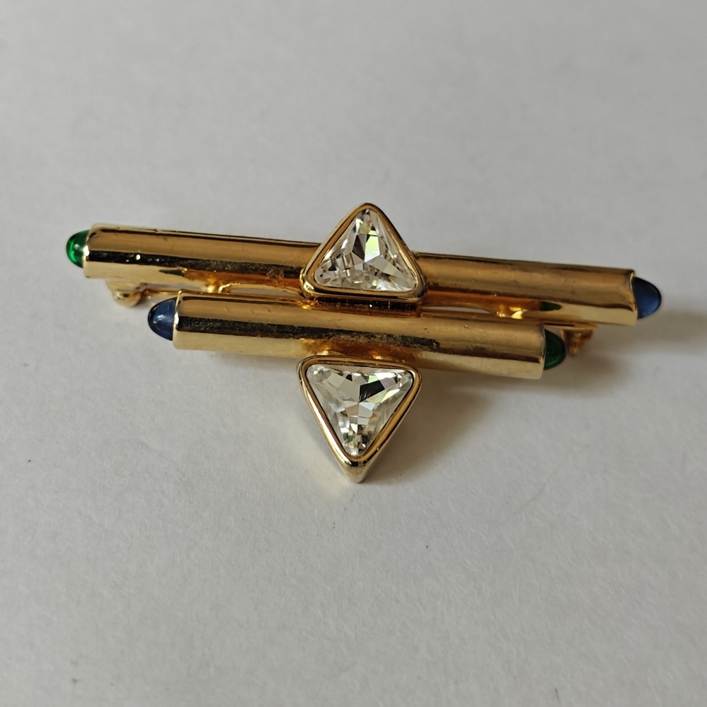 Vintage Andre Courreges Bar Brooch with Triangular Crystals And Bullet Cabs
